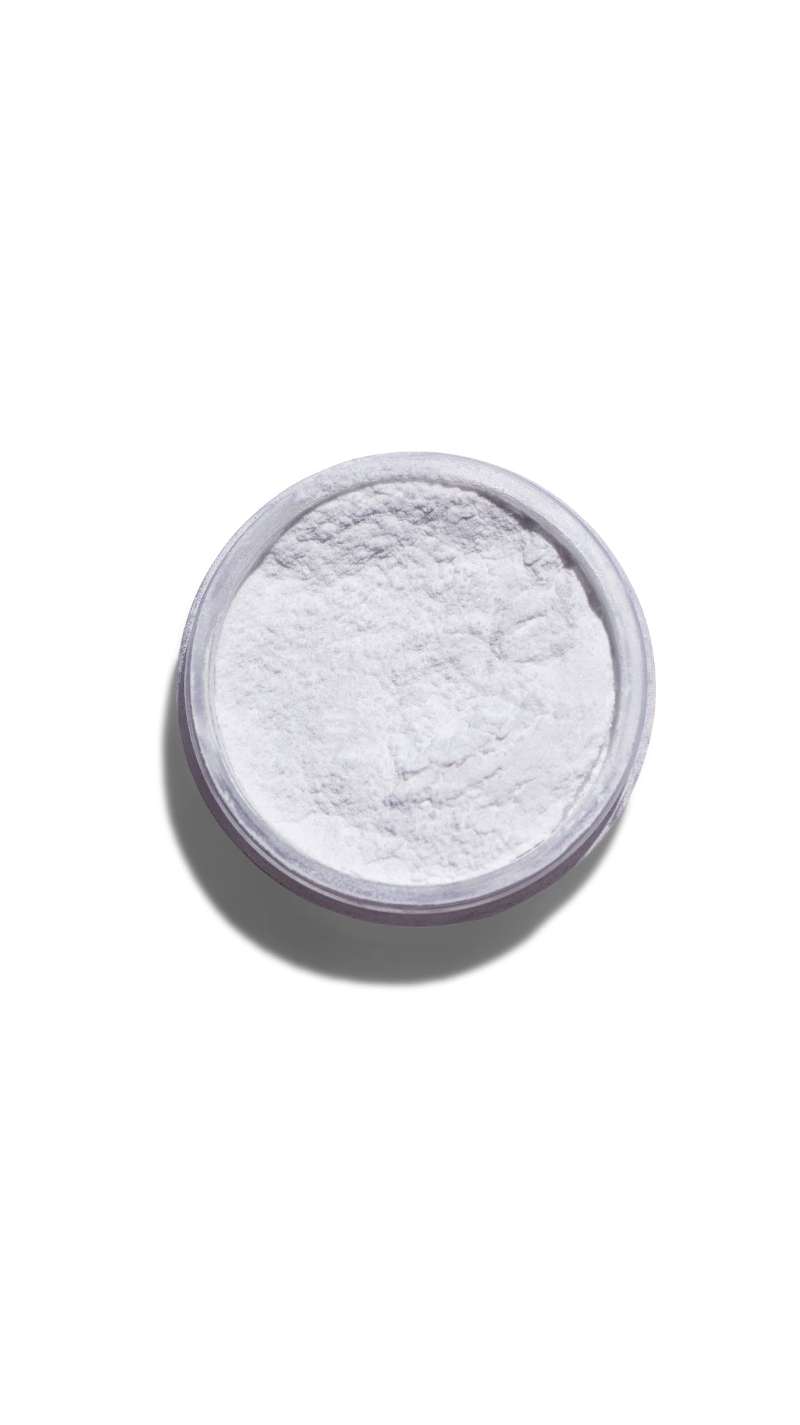 White powder in a round container on a white background