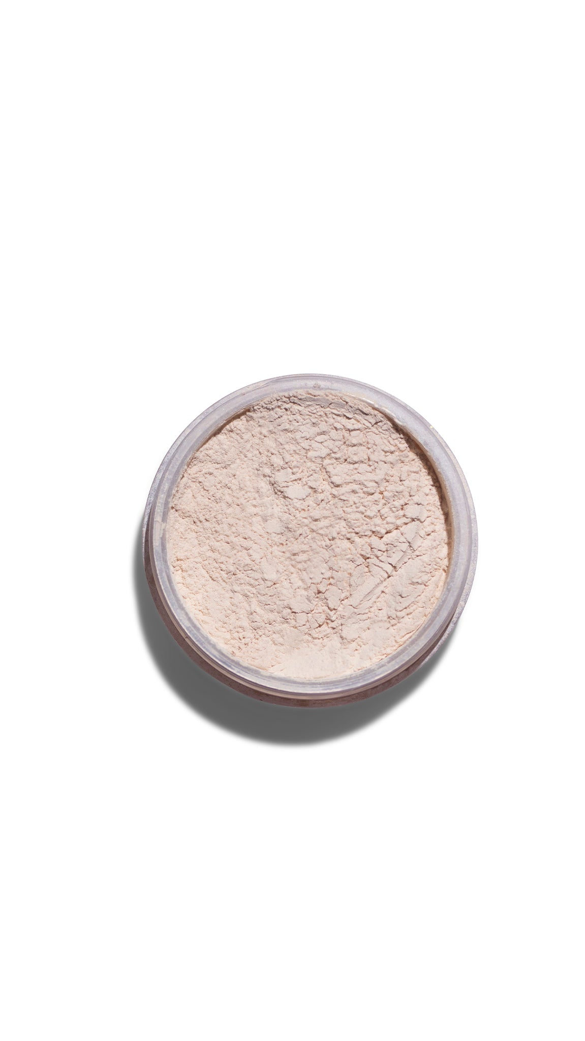 Jar of beige powder on a white background