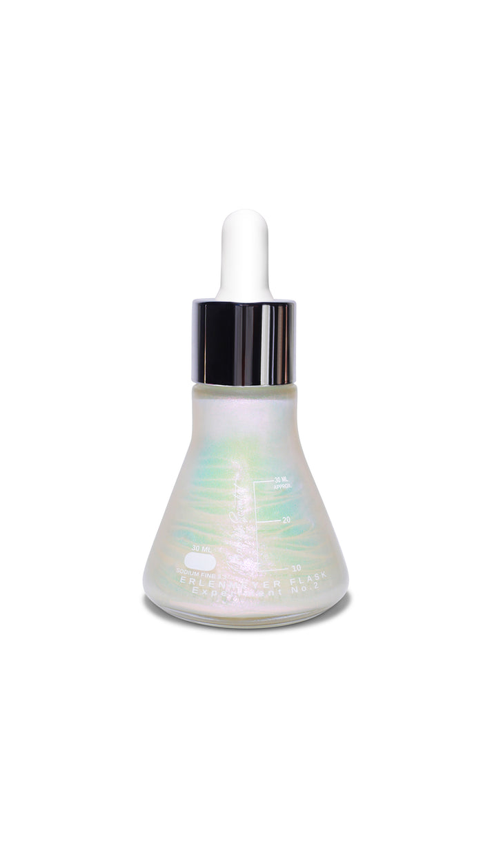 Iridescent dropper bottle on a white background